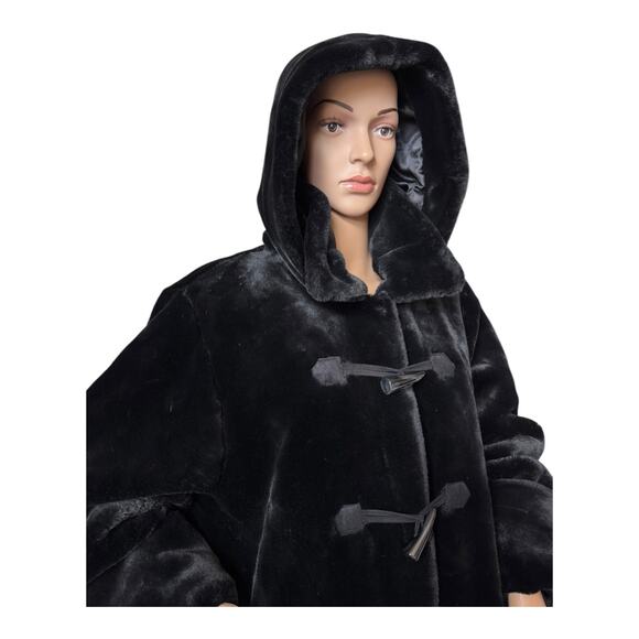 Vintage 90s dennis basso faux fur coat Toggle button & removable hood size large - Picture 14 of 17